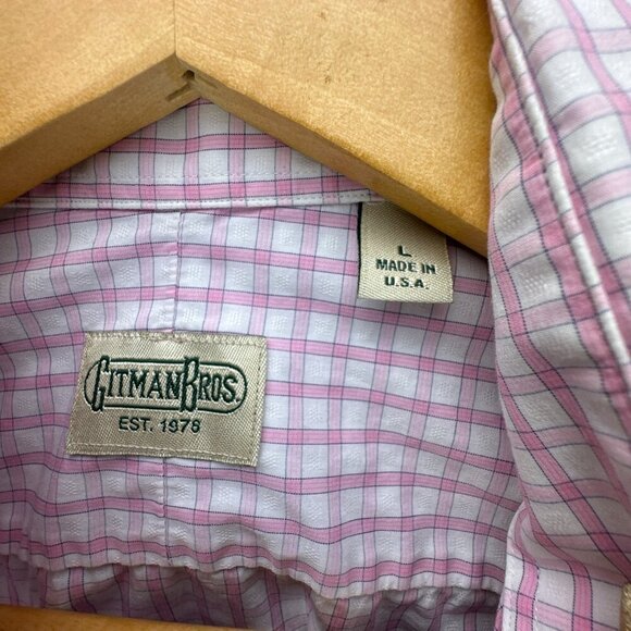 Gitman Bros Shirt Mens Large Pink Button Up Check Lightweight Thin Casual USA‎ - Picture 4 of 15
